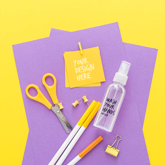 Free Top View Of Back To School Items With Scissors Psd