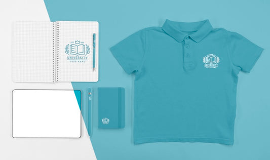 Free Top View Of Back To School T-Shirt With Notebooks And Pen Psd