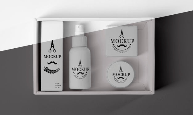 Free Top View Of Barbershop Products Box Psd