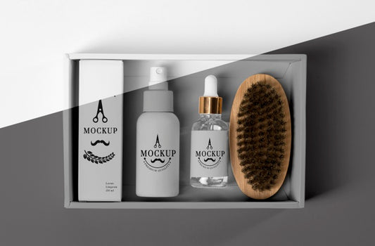 Free Top View Of Barbershop Products Box With Serum Psd
