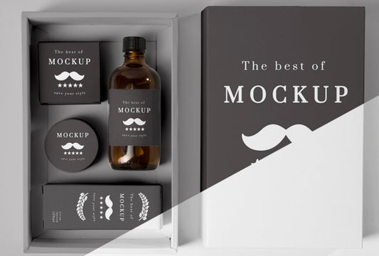 Free Top View Of Barbershop Products Box With Shampoo Psd