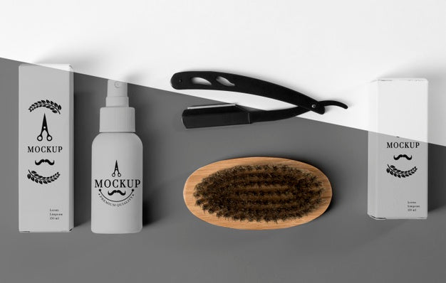 Free Top View Of Barbershop Products Set With Razor And Brush Psd