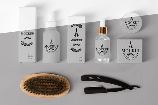 Free Top View Of Barbershop Products Set With Serum And Brush Psd