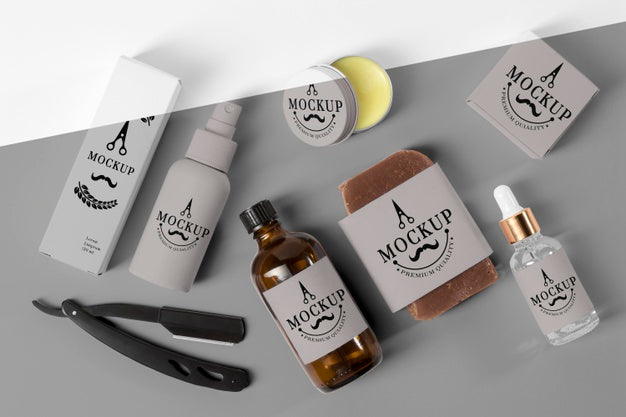 Free Top View Of Barbershop Products Set With Shampoo And Soap Psd