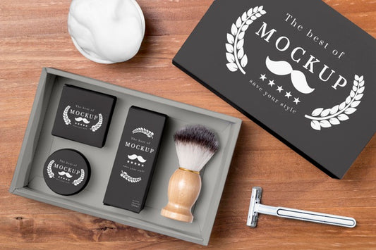 Free Top View Of Beard Care Products In Set Psd