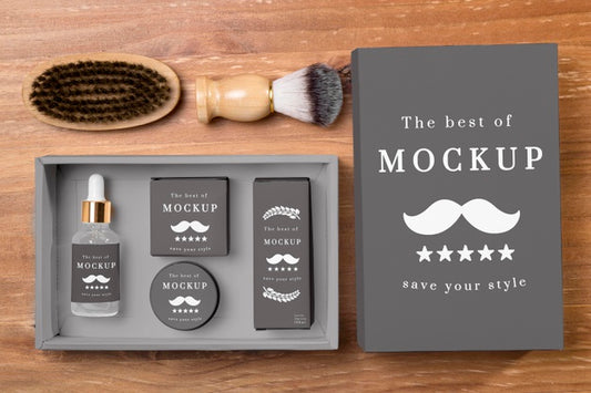 Free Top View Of Beard Care Products In Set With Brush Psd