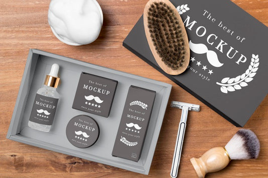 Free Top View Of Beard Care Products In Set With Razor Psd