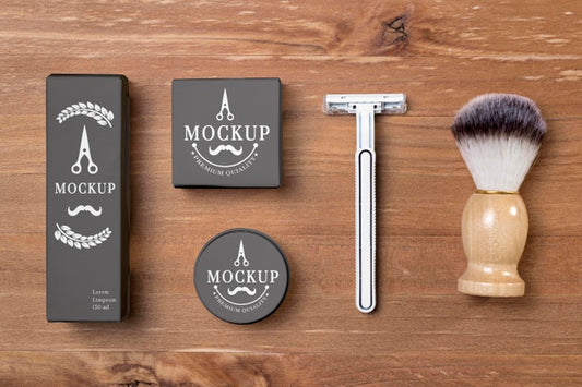 Free Top View Of Beard Care Products With Brush And Razor Psd