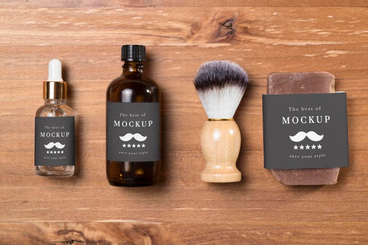 Free Top View Of Beard Care Products With Brush Psd