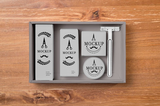 Free Top View Of Beard Care Set With Razor Psd