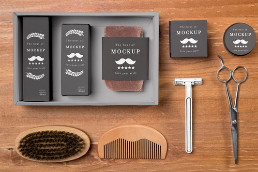 Free Top View Of Beard Care Set With Scissors And Comb Psd