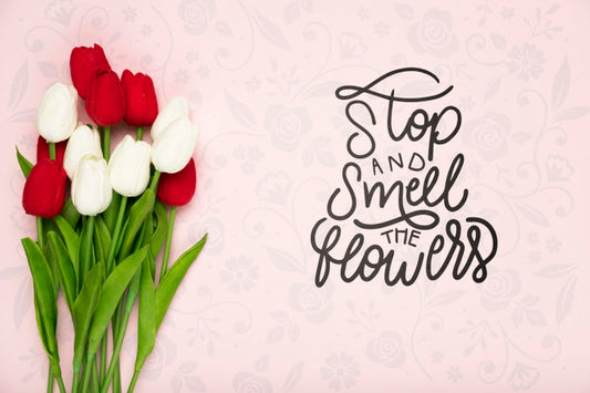 Free Top View Of Beautiful Spring Tulips Psd