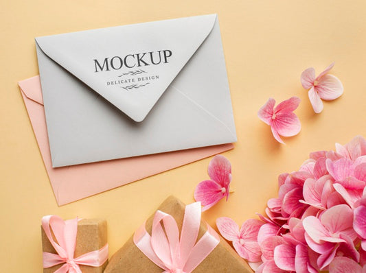 Free Top View Of Beautiful Wedding Concept Mock-Up Psd