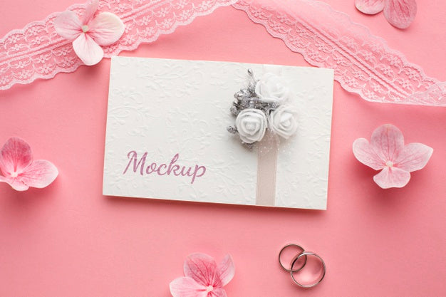 Free Top View Of Beautiful Wedding Concept Mock-Up Psd