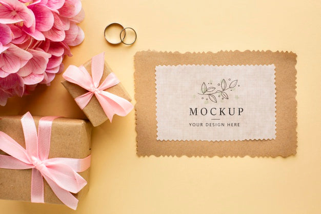 Free Top View Of Beautiful Wedding Concept Mock-Up Psd