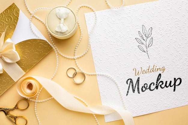 Free Top View Of Beautiful Wedding Concept Mock-Up Psd