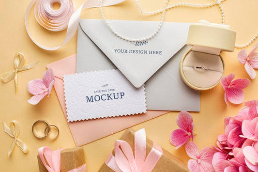 Free Top View Of Beautiful Wedding Concept Mock-Up Psd