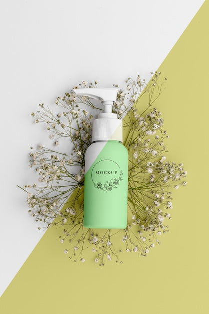 Free Top View Of Beauty Product In Bottle Psd