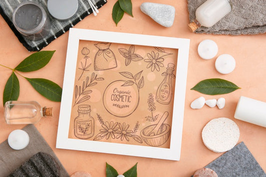 Free Top View Of Beauty Spa Essentials With Frame And Stones Psd