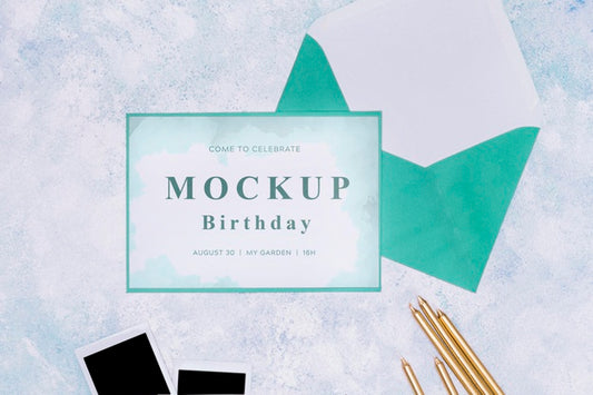 Free Top View Of Birthday Card Mock-Up With Envelope Psd