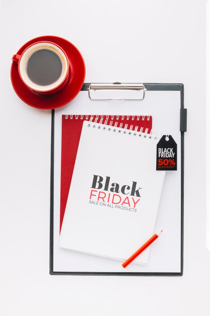 Free Top View Of Black Friday Concept On Clipboard Psd