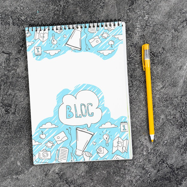 Free Top View Of Blog Notebook Psd