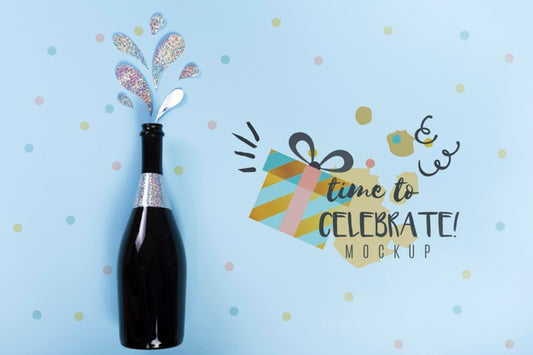 Free Top View Of Bottle Of Champagne For Birthday Anniversary Psd