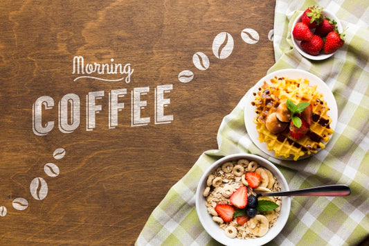 Free Top View Of Breakfast Food With Cereals And Fruit Psd