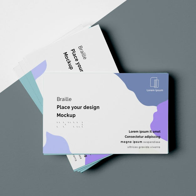 Free Top View Of Business Card Designs With Braille Writing Psd