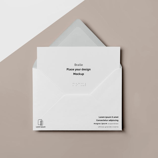 Free Top View Of Business Card With Braille In Envelope Psd