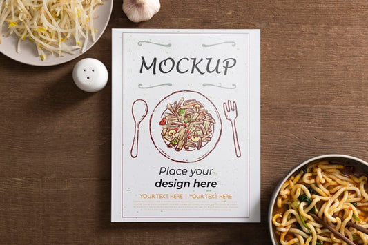 Free Top View Of Card With Noodles And Sprouts Psd