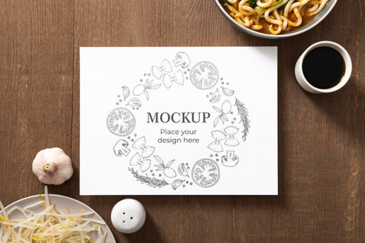 Free Top View Of Card With Sprouts And Noodles Psd