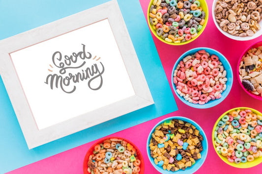 Free Top View Of Cereal Bowls And Frame Psd