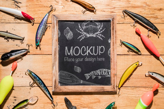 Free Top View Of Chalkboard With Fish Bait Psd