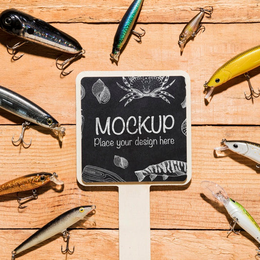 Free Top View Of Chalkboard With Fishing Bait Psd