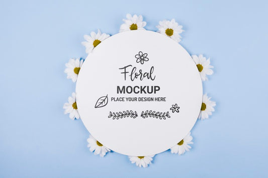 Free Top View Of Chamomile Flowers With Circle Mock-Up Psd