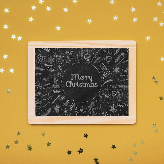 Free Top View Of Christmas Concept Chalkboard Psd