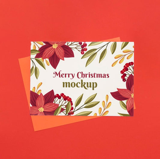 Free Top View Of Christmas Crafts With Flowers Psd