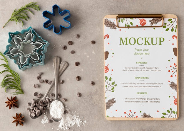 Free Top View Of Clipboard With Snowflake Form And Chocolate Chips Psd