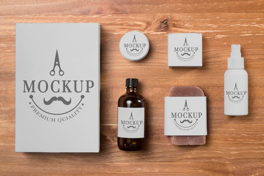 Free Top View Of Collection Of Beard Care Products Psd