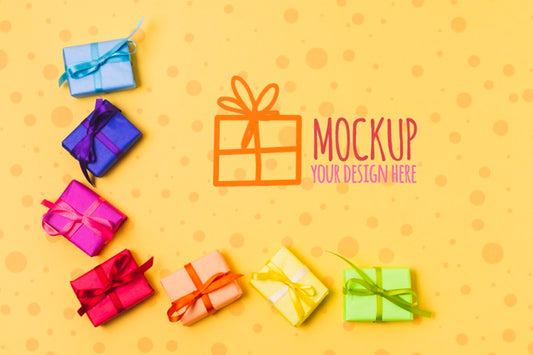 Free Top View Of Colorful Presents With Copy Space Psd