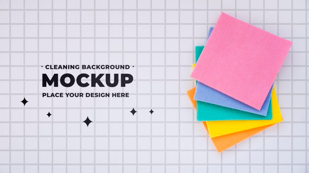 Free Top View Of Colorful Sticky Notes For Cleaning Psd – CreativeBooster