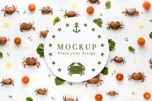 Free Top View Of Crabs With Herbs And Tomatoes Psd