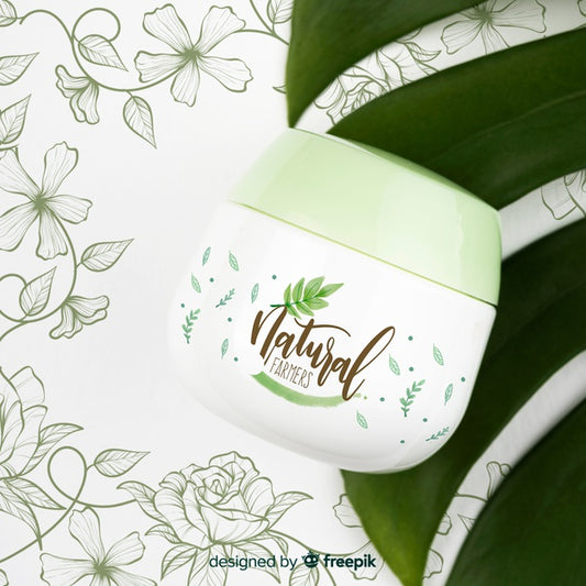 Free Top View Of Cream With Leaf Mock-Up Psd