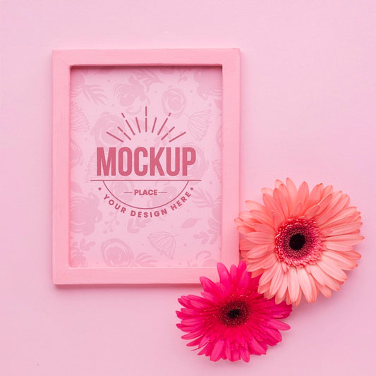 Free Top View Of Daisies With Frame Mock-Up Psd