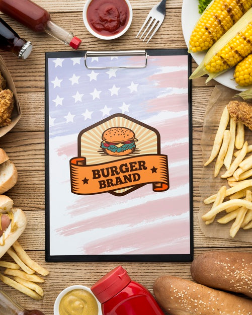 Free Top View Of Delicious American Food Mock-Up Psd