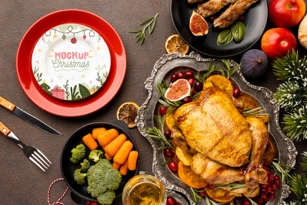 Free Top View Of Delicious Christmas Food Mock-Up Psd