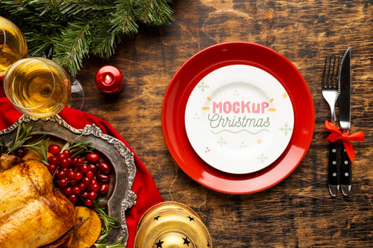 Free Top View Of Delicious Christmas Food Mock-Up Psd