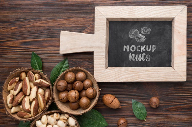 Free Top View Of Delicious Nuts Mock-Up Psd