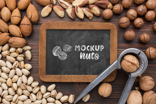 Free Top View Of Delicious Nuts Mock-Up Psd
